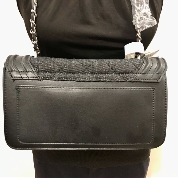 Badgley Mishka black denim, vegan leather adorned with square metal nails bag. - Picture 9 of 15